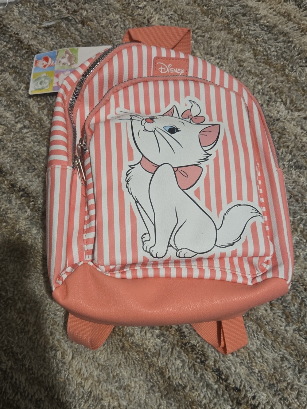 🦋Disney Marie Pink and White Striped Mini Backpack